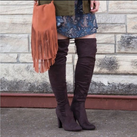 Unisa Shoes - UNISA Sarana Faux Suede Over The‎ Knee Heeled Rich Brown Boots Size 7½